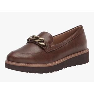 Naturalizer Women's‎ Emmal Slip-On Loafers Chestnut Brown Size 7W Chain Detail
